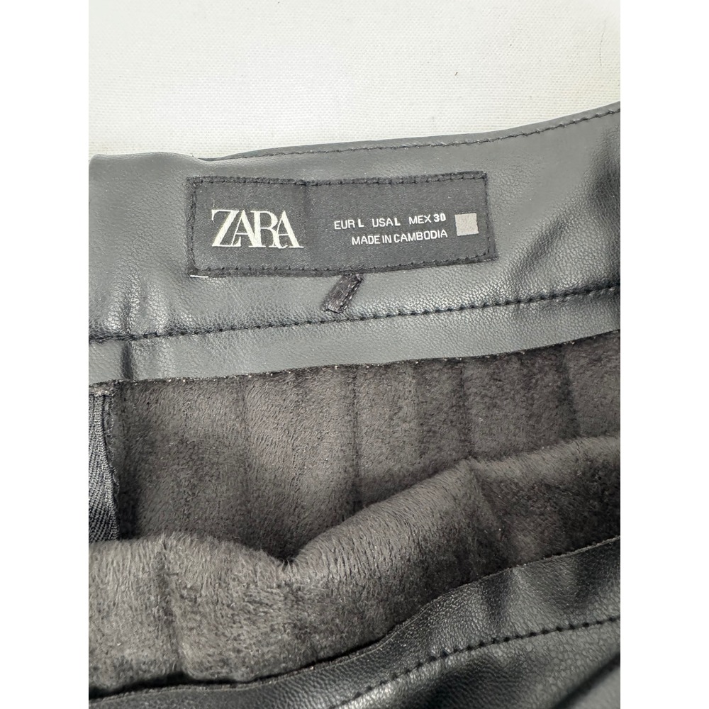 Zara Black Faux Leather Pleated Mini Skirt Gold Button Accent Women Large - Picture 3 of 6